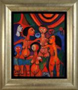 Lote 2799 - Malangatana (1936-2011) - Original - Pintura a óleo sobre tela, assinada e datada de 1992, motivo "Figuras", com 61x50 cm (moldura com 88x77 cm). Nota: Obras semelhantes em técnica e dimensão atingem valores de venda nas leiloeiras nacionais de 6.500 €. Malangatana é um dos nomes cimeiros da pintura Africana, reconhecido em todo o mundo. Expôs individualmente e em colectivas em diversos países como Rússia, Angola, Portugal, Índia, Cuba, Suécia, Noruega, Bulgária, Áustria e Reino Unid