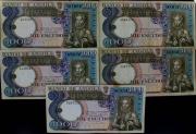 Lote 630 - Notafilia - Cinco Notas de Mil Escudos, do Banco de Angola, Luiz de Camões, de 1973, Estado entre MBC e Bela.