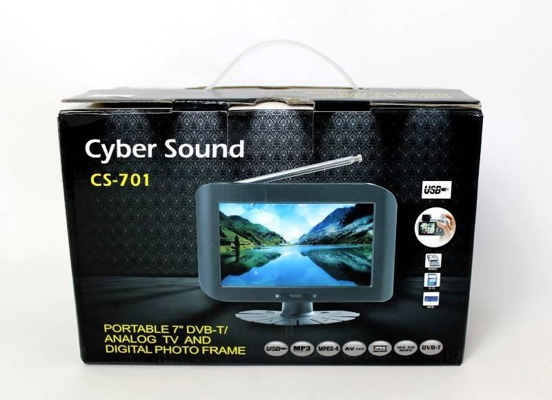 Lote 19 - Televisão LCD portátil de 7 da marca Cyber Sound modelo CS- 701,  com USB MP3 MPEG4, com leitor de cartões, tripé, comando e cabos. Nota:  Material na caixa de