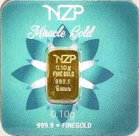 Lote 4 - BARRA DE OURO 999,9 - Barra de ouro 99,9% de 0,10 g, NZP "Miracle Gold" em invólucro selado e certificado de autenticidade emitido pela Niziplioglu Metal Rafineri. Peso: 0.10 g. http://www.lbma.org.uk/pricing-and-statistics 