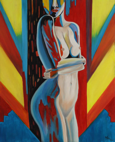 Lote 26 - FERNANDA ROMANO (n.1961) - Original - Pintura a óleo sobre tela, assinada, datada de 2021, título "Figura Feminina". Dim: mancha 100x81 cm