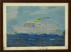 Lote 28 - NAVIO - Original - Pintura a acrílico sobre cartão, assinada, motivo "Navio". Dim: mancha 20x28 cm. Dim: moldura 25x34 cm - 3