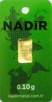 Lote 106 - BARRA DE OURO 24 KT - barra de ouro 999,9% de 0,10 g, Nadir Gold Fine gold em invólucro selado, numerado e certificado de autenticidade emitido pela NADIR METAL Rafineri, NMR Melter Assayer. Peso: 0.10 g. http://www.lbma.org.uk/pricing-and-stat