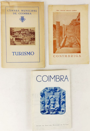 Lote 124 - CONÍMBRIGA; COIMBRA; MAPA DE COIMBRA. 3 OBRAS - Prof. Doutor Vergílio Correia, Coimbra, Imprensa de Coimbra; edição póstuma, de direcção e propriedade de Alice Correia, 1948. Ilustrado. Raro; Comissão de Turismo de Coimbra, Porto, Câmara Munici