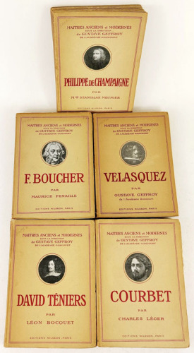 Lote 203 - VELASQUEZ; COUBERT; DAVID TÉNIERS; FRANÇOIS BOUCHER; PHILIPPE DE CHAMPAIGNE. 5 OBRAS - dir. Gustave Geffroy; Charles Léger; Léon Bocquet; Maurice Fenaille; Stanislas Meunier, Paris, Éditions Nilsson; Maîtres anciens et modernes, 1924-1925. Conj