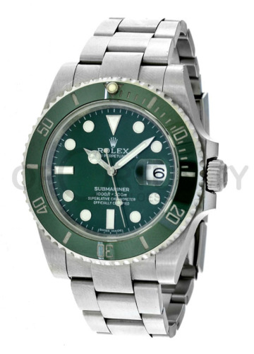 Lote 1 - ROLEX, RELÓGIO DE PULSO - Modelo Submariner Oyster Perpetual Date, Ref.116610LV, Nº 495Q05K0. Caixa em aço com 40 mm e bracelete em aço. Movimento automático. Mostrador verde com marcadores e data às 3 horas. Com caixa,  sem documentos. Relógio i