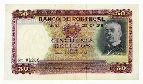 Lote 8 - PORTUGAL, NOTA DE 50 ESCUDOS, ANO 1941 - Nota do Banco de Portugal, Efigie de Ramalho Ortigão, Chapa 6A, Lisboa 25 de Novembro de 1941. Dim: 142x83 mm. Nota idêntica à venda por € 150. Nota: sem classificação atribuída pela Oportunity Leilões, ca