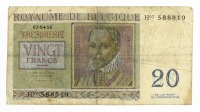 Lote 77 - BÉLGICA, NOTA DE 20 FRANCOS, ANOS 1950-1956 - Nota da Bélgica dos anos 1950-1956. Dim: 128x69 mm. Nota: sem classificação atribuída pela Oportunity Leilões, cabe ao licitante atribuir a classificação e a valorização que entender correcta