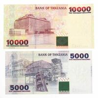 Lote 150 - TANZÂNIA, NOTAS BANCÁRIAS - Conjunto de 2 notas bancárias do Benki Kuu Ya Tanzania sendo 1 nota de 5000 Shilingi e 1 nota de 10000 Shilingi. Dim: 150x75 mm (10000 Shilingi). Nota: sem classificação atribuída pela Oportunity Leilões, cabe ao lic