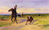 Lote 9 - MOTA URGEIRO (n.1946) - Original - Pintura a óleo sobre madeira, assinada, título "Campino com Cabresto". Dim: mancha 30x50 cm. Sem moldura. Óleo deste autor foi vendido por € 3.400 numa leiloeira em Lisboa. Nota: Mota Urgeiro é considerado o exp