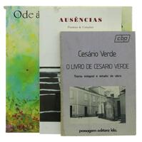 Lote 122 - LIVROS DE POESIA - 3 Vols. Cesário Verde (O Livro de Cesário Verde: Texto integral e estudo da Obra); Ausências: Poemas & Canções; Ode à Primavera nas Baleares: Os Poemas do Patriarche (Lucien J. Engelmajer). Encadernações de capa de brochura. 