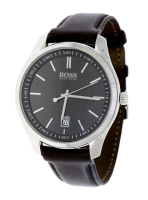 Lote 43 - HUGO BOSS, RELÓGIO DE PULSO - Modelo HB. 367.1.14.3296. Caixa em aço com 42 mm e bracelete em pele. Movimento de quartzo. Mostrador com marcadores, data às 6 horas e segundos em numeração árabe. Nota: a funcionar, com caixa e documentos. Relógio