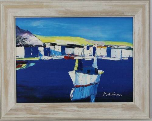 Lote 2308 - K.Hillman - Original - Pintura a óleo sobre tela, assinada, motivo "Marina", com 27x37 cm (moldura com 38x48 cm)