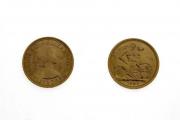 Lote 2750 - Conjunto de 2 Libras de ouro ELIZABETH II, com datas de 1958 e 1967, em estado Sob