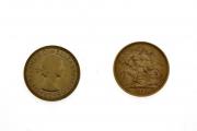 Lote 2775 - Conjunto de 2 Libras de ouro ELIZABETH II, com datas de 1958 e 1966, em estado Sob e Sob--