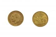 Lote 2 - Conjunto de 2 Libras de ouro, EDWARDVS VII, com datas de 1913 e 1919, em estado Bela