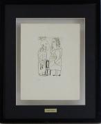 Lote 2946 - Picasso - Água-forte sobre papel de Arches, motivo "La Pareja (O Casal)", assinatura no verso (a carimbo), edição EA (Epreuve d´Artiste /Prova de Artista), datável de 1970, com difusão sobretudo na América do Norte, mancha colorida com 33x25 cm (moldura com 52x42 cm). Nota: Água-forte da série "Le Gout du Bonheur (O Sabor da Felicidade)" referenciada no Catalogue Raisonné de Cramer. Habitualmente, estas águas-fortes são transacionadas na Europa, por valores superiores a 500 euros