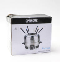 Lote 252 - FONDUE - tacho elétrico para fondue da marca Princess em aço inox, com garfos. Em caixa