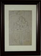 Lote 236 - Almada Negreiros - Reprodução sobre papel de um desenho de 1932, representando "Par de Namorados", com assinatura e data impressas, com 22x14 cm (moldura com 34x25,5 cm)