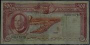 Lote 289 - Nota de 500 Escudos do Banco de Angola, de 10 de Junho de 1970, nº 31aG67478. Nota: apresenta sinais de uso.