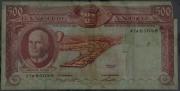 Lote 316 - Nota de 500 Escudos do Banco de Angola, de 10 de Junho de 1962, nº 4Yw65058. Nota: apresenta sinais de uso.