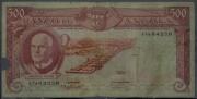 Lote 388 - Nota de 500 Escudos do Banco de Angola, de 10 de Junho de 1962, nº 4Yw64258 Nota: apresenta sinais de uso.