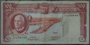 Lote 582 - Nota de 500 Escudos do Banco de Angola, de 10 de Junho de 1962, nº 1Lx59446. Nota: apresenta sinais de uso.