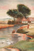 Lote 76 - A.F. SILVA - Original - Pintura a óleo sobre tela, assinada, datada de 1928, motivo "Paisagem com Casas e Riacho". Moldura com falhas. Dim: mancha 38x32 cm. Dim: moldura 47x42 cm - 2