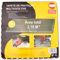 Lote 127 - TAPETE DE PROTECÇÃO MULTIUSOS - Sistema modular de 6 peças EVA de cor cinzenta, antiderrapante e de fácil montagem. Área total 2,16 m2. Dim: 60x30 cm (cada peça). Nota: sem uso