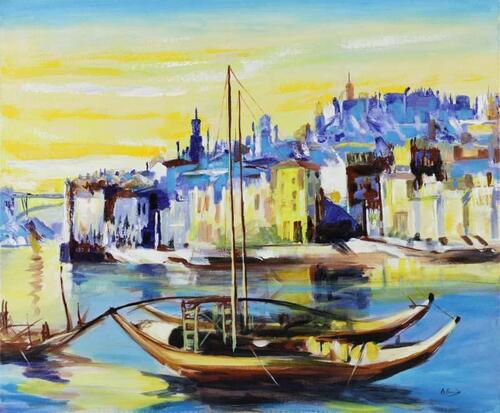 Lote 17 - ANTÓNIO FARIA - Original - Pintura a acrílico sobre tela, assinada, motivo "Ribeira - Porto". Dim: mancha 50x60 cm. Obra deste autor foi vendida por € 805 na Oportunity Leilões. Consultar valor indicativo em t.ly/DkIz7