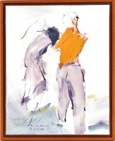 Lote 63 - KIKI LIMA (n.1953) - Original - Pintura a óleo sobre tela, assinada, datada de 2000, título "Flash da Dança". Dm: mancha 50x40 cm. Dim: moldura 54x44 cm. Obra deste autor foi vendida por € 750 numa leiloeira de Lisboa. Nota: Kiki Lima destaca-se