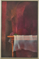 Lote 73 - LUÍS RALHA (1935-2008) - Original - Pintura a óleo sobre tela, assinada, datada de 1999, motivo "Figurativo - Cena de Interior". Dim: mancha 110x70 cm. Dim: moldura 118x78 cm. Nota: tela com pequeno defeito. Luís Ralha fez o curso de pintura na 