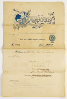 Lote 15 - 1 ACÇÃO SOCIEDADE COOPERATIVA ALIMENTADORA - Acção de 5$000 Reis nº00084, de 19 de Novembro de 1908, autenticada com as assinaturas autógrafas de três administradores