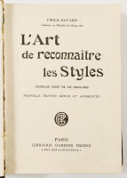 Lote 41 - L'ART DE RECONNAÎTRE LES STYLES. OUVRAGE ORNÉ DE 356 GRAVURES - Émyle-Bayard, Paris, Librairie Garnier Frères, [s.d.]. "Nouvelle édition revue et augmentée.". Obra extremamente informativa e ilustrada, de indispensável consulta para coleccionado