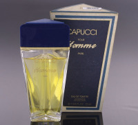 Lote 62 - CAPUCCI, FRASCO DE PERFUME - Eau de Toilette "Capucci Pour Homme", Made in France, 50 ml. Nota: sem uso, com tampa, caixa não selada