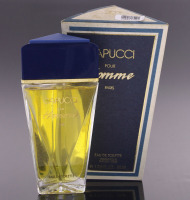 Lote 67 - CAPUCCI, FRASCO DE PERFUME - Eau de Toilette "Capucci Pour Homme", Made in France, 50 ml. Nota: sem uso, com tampa, caixa não selada