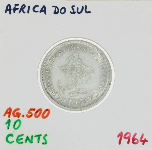 Lote 42 - ÁFRICA DO SUL, MOEDA DE 10 CÊNTIMOS EM PRATA 500, ANO 1964 - Moeda da República da África do Sul de 1964. Peso indicativo: 5.66 g. Dim: 23.5 mm (diâmetro). Nota: sem classificação atribuída pela Oportunity Leilões, cabe ao licitante atribuir a c