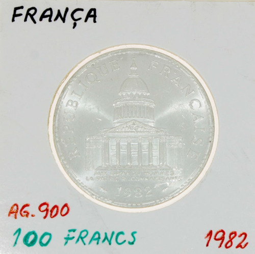 Lote 43 - FRANÇA, MOEDA DE 100 FRANCOS EM PRATA 900, ANO 1982 - Moeda da República Francesa de 1982. Peso indicativo: 15 g. Dim: 31 mm (diâmetro). Nota: sem classificação atribuída pela Oportunity Leilões, cabe ao licitante atribuir a classificação e a va