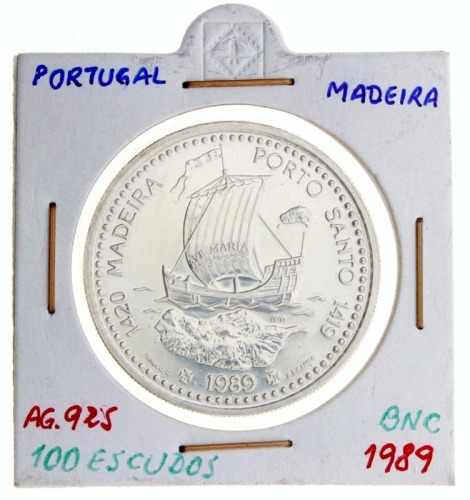 Lote 65 - PORTUGAL, MOEDA DE 100 ESCUDOS EM PRATA 925, ANO 1989 - Moeda da República Portuguesa de 1989, Porto Santo. Peso indicativo: 21 g. Dim: 34 mm (diâmetro). Nota: sem classificação atribuída pela Oportunity Leilões, cabe ao licitante atribuir a cla