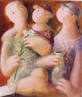 Lote 1 - SALVADOR CONLLELL (n.1949) - Original - Pintura a óleo sobre tela, assinada, motivo "Figuras Femininas". Dim: 42x36 cm. Obra deste autor à venda por € 1.000. comnsultar valor indicativo em t.ly/Pb_ly