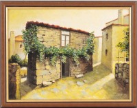 Lote 6 - MARQUES DA SILVA - Original - Pintura a óleo sobre madeira, assinada, motivo "Casario Rural". Dim: mancha 30x40 cm. Dim: moldura 34x44 cm