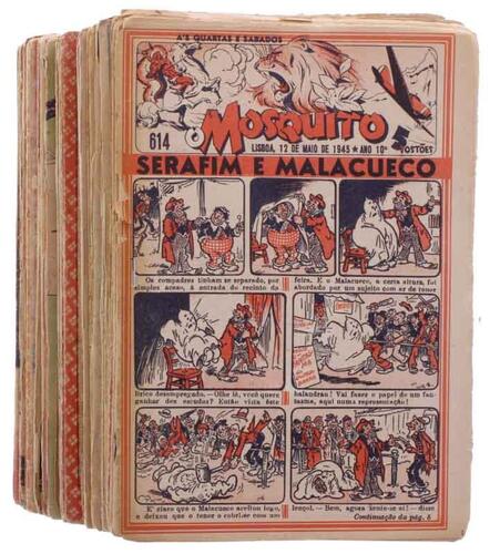 Lote 11 - BANDA DESENHADA - Conjunto de 106 fascículos de banda desenhada do "O Mosquito" (pequeno), fascículos do nº 614 ao 679, de 1945. Nota: com repetições e faltas