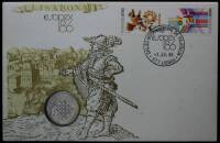 Lote 189 - FILATELIA - FDC SOBRESCRITO 1º DIA COM MOEDA - 1986 -Serie Comemoração da adesão de Portugal e Espanha à CEE, com sobrescrito e carimbo Europex,