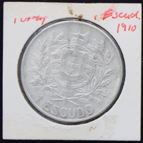 Lote 7 - PORTUGAL REPÚBLICA - Moeda de 1 Escudo, 5 de Outubro de 1910 (prata, peso indicativo: 25g, diâmetro: 37mm), sem classificação atribuída pela Oportunity Leilões, cabe ao licitante atribuir a classificação e a valorização que entender correta.