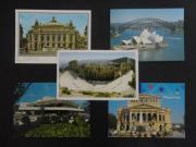 Lote 475 - Lote composto por 50 diferentes postais ilustrados usados/circulados(com selos de vários países) alusivos a Teatros de todo o Mundo.