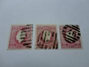 Lote 625 - Lote composto por 3 selos usados de PORTUGAL de 25Reis de 1870-1876 (D.Luis I - fita direita - papel liso) com diferentes tipos de denteado (12½, 13½, 14) . Cotação AFINSA 80€. Nota: Os selos estão em bom estado.