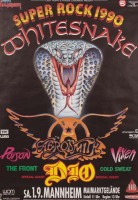 Lote 395 - SUPER ROCK FESTIVAL 1990, POSTER DE MUSICA - Poster de concerto de música - Super Rock Festival, 1990 com Whitesnake, Aerosmith, Poisen, Vixen, Dio, The Front e Cold Sweat em 01.09.1990 em Mannheim (Alemanha). Dim: 118x84 cm. Nota: oomo novo, d