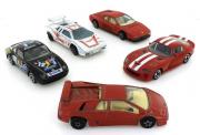 Lote 1029 - Cinco Miniaturas em metal da BURAGO, Ferrari Testarossa, Lamborghini Diablo, Lamborghini Contach 5000S, Porsche 911 Carrera, Dodge Viper GTs coupé (10,5 cm a maior )