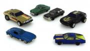 Lote 1292 - Seis miniaturas em metal e plástico de varias marcas, Opel Record, Monza Hatchback da Zylmex, Limusine preta, Chevrolet Lux, Ford Escort, mercedes Benz 450 SLC, sinais de uso, pequenas faltas ( 9 cm a maior )