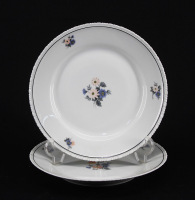 Lote 133 - VISTA ALEGRE, PRATOS RASOS - Conjunto de 2 pratos rasos em porcelana Vista Alegre com motivos florais em tons de rosa e azul. Marcados na base com marca do período de 1922-1947. Dim: 24cm. Nota: sinais de uso